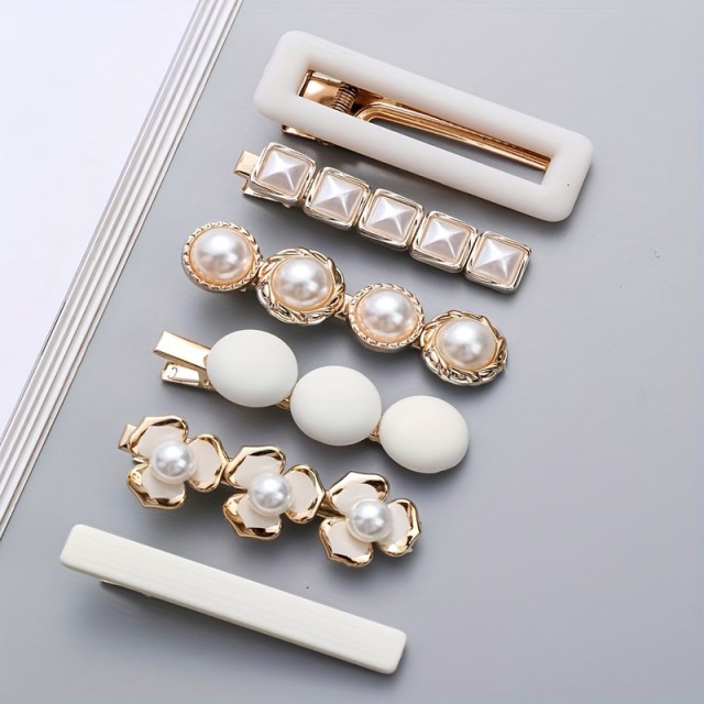 6 ženskih lasnih sponk z biseri in cvetjem