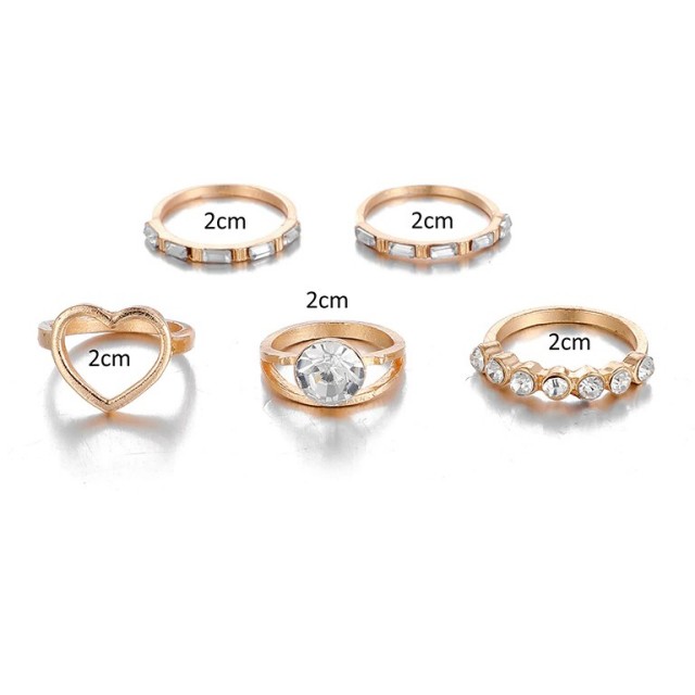 5 delni set prstanov v zlati barvi,srce