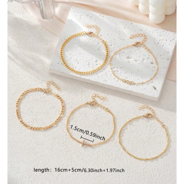 5 delni set zapestnic v zlati barvi s križem