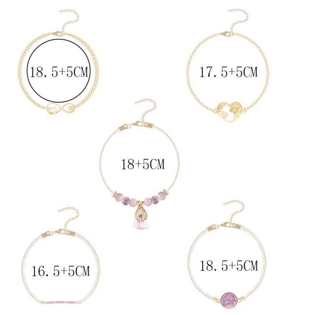 5 delni set zapestnic, zlato roza barve