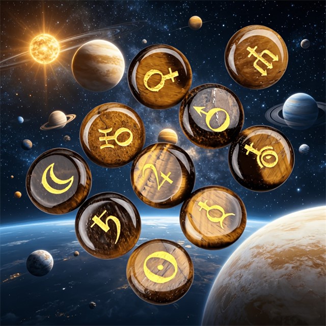 Astrološki kamni iz Tigrovega Očesa – komplet 10 planetarnih simbolov