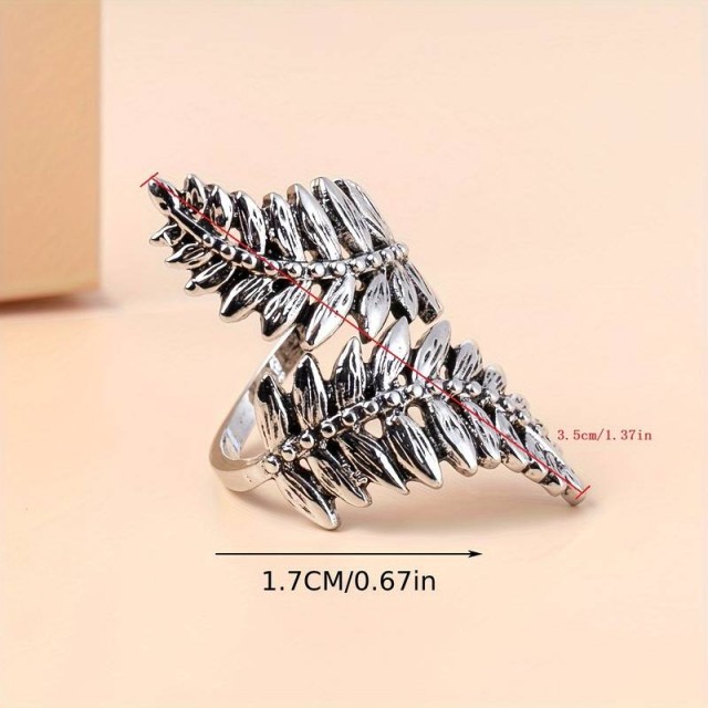 Nastavljiv odprt prstan z listi srebrne barve