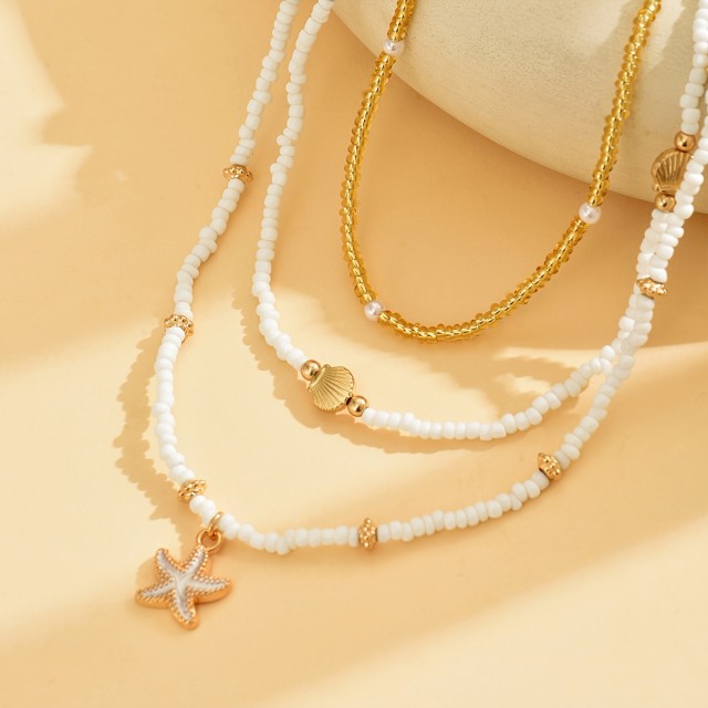 3 delni komplet poletnih ogrlic s školjko in zvezdo