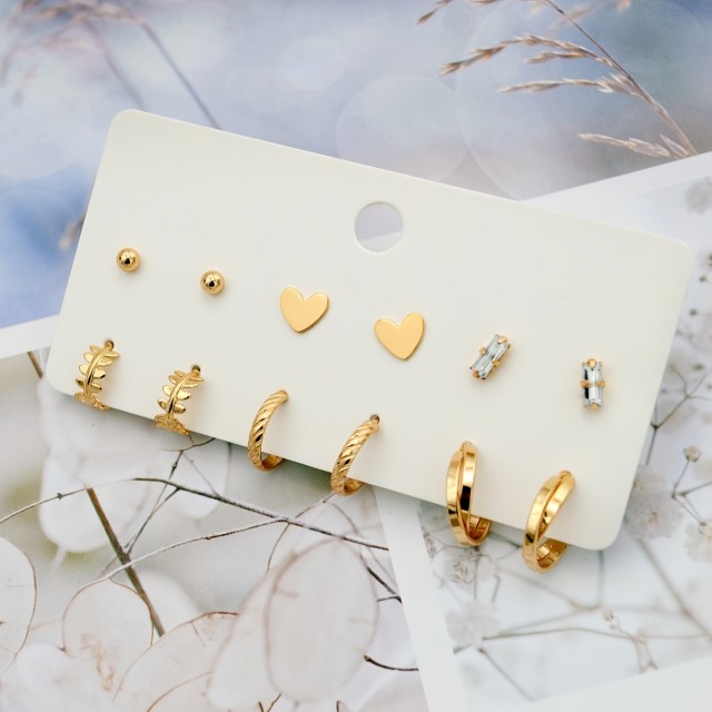 Komplet 6 parov uhanov v srebrni ali zlati barvi