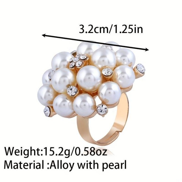 Nastavljiv zlat prstan s perlicami v obliki rože