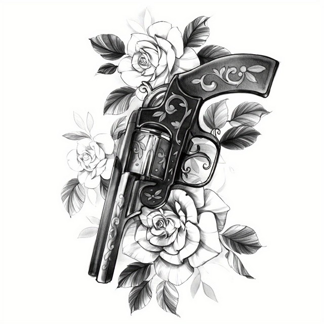 Vodoodporna začasna tetovaža nalepka - Dizajn vrtnice in pištole