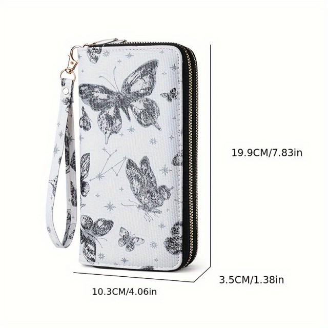 Velika prostorna denarnica z dvojno zadrgo in potiskom metuljev 2 barvi