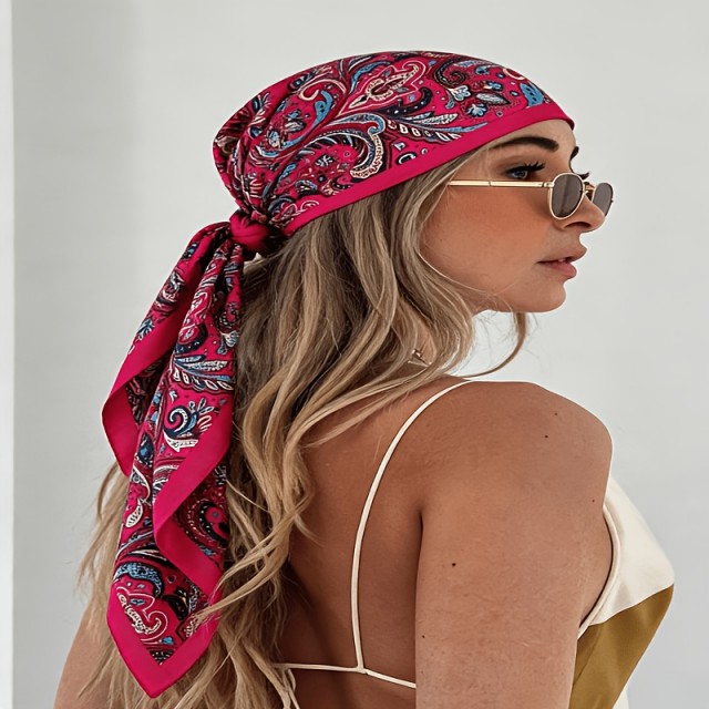 Elegantna ženska naglavna ruta s pink orientalskim vzorcem