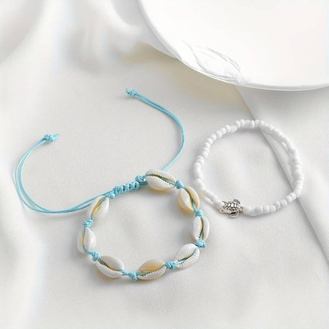 Komplet 2 zapestnic za nogo z želvo, modre barve