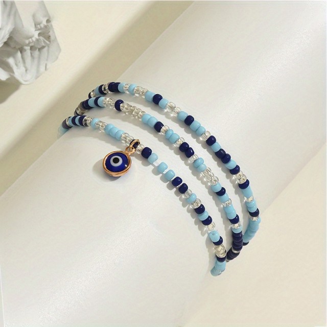3 delna zapestnica za nogo v modri barvi Evil Eye 