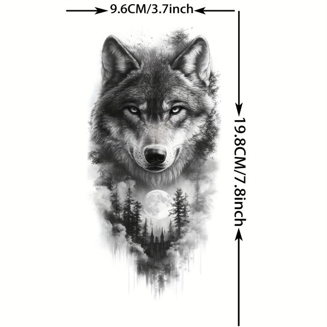 Moška tattoo nalepka z volkom v gozdu