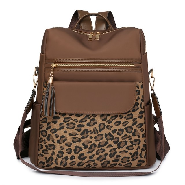 Ženski nahrbtnik s potiskom leoparda v rjavi barvi 