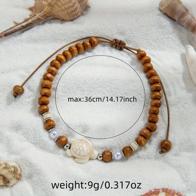 Boho rjava zapestnica za nogo z modro želvo