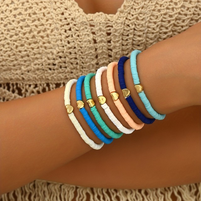 7 delni komplet zapestnic s srčki v modrih odtenkih