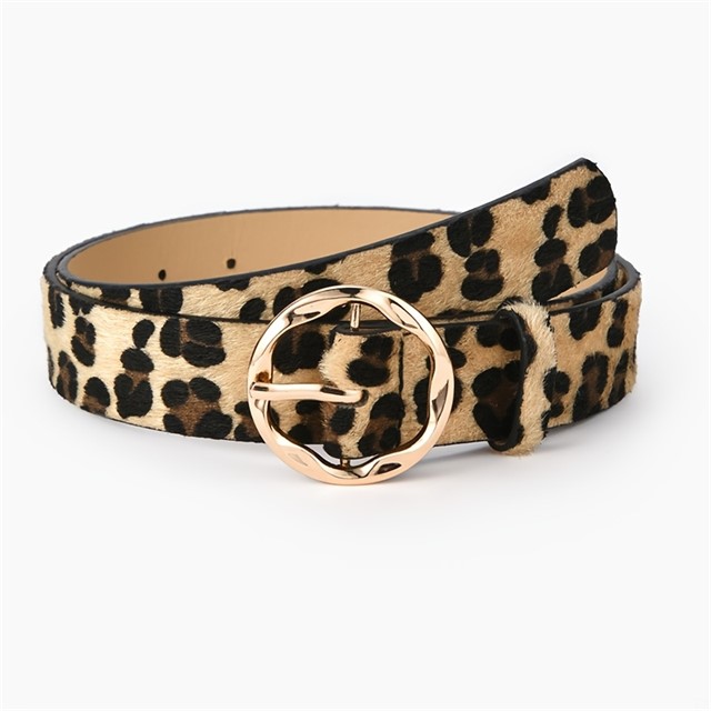 Ženski pas z leopardjim vzorcem in okroglo zlato zaponko