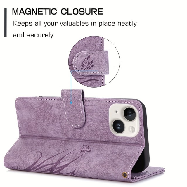 Preklopni usnjeni ovitek s cvetjem za iPhone 16