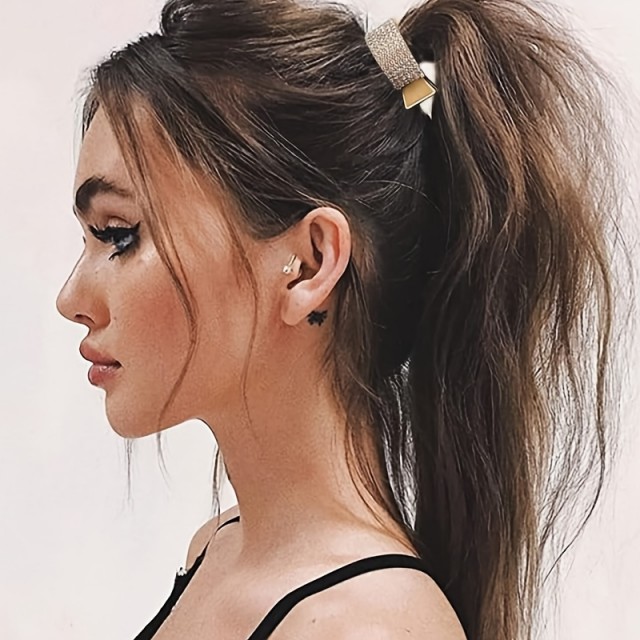 Komplet 3 zlatih sponk za visok čop – zvezdice, mreža in kristalčki