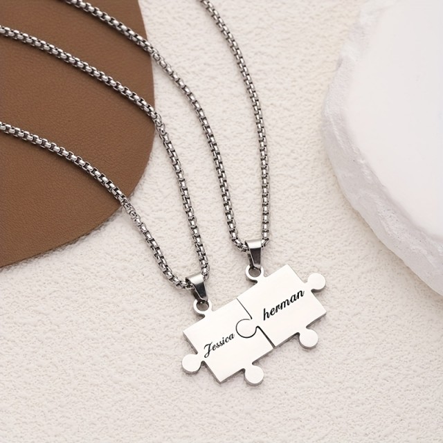Komplet 2 personaliziranih ogrlic s puzzle obeskom in gravuro po želji