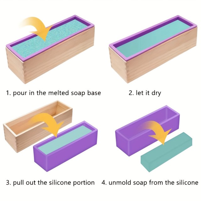 Leseni model s silikonskim vložkom za izdelavo mila in z orodjem za rezanje