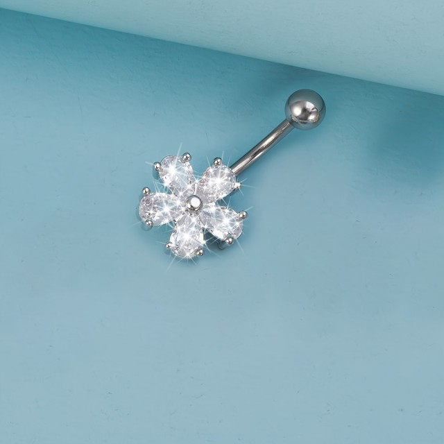 Piercing za popek s srebrno rožico