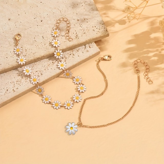 Boho komplet 2 zapestnic z marjeticami