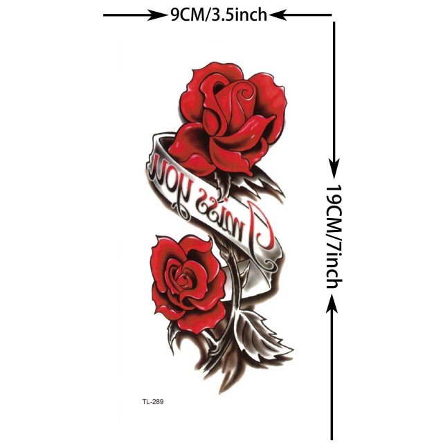 Vodoodporna tatu nalepka z motivom rdeče vrtnice MISS YOU