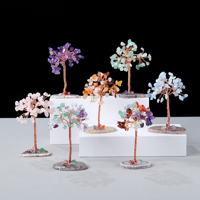  Ročno izdelano drevo življenja iz naravnih kamnov – Roževec