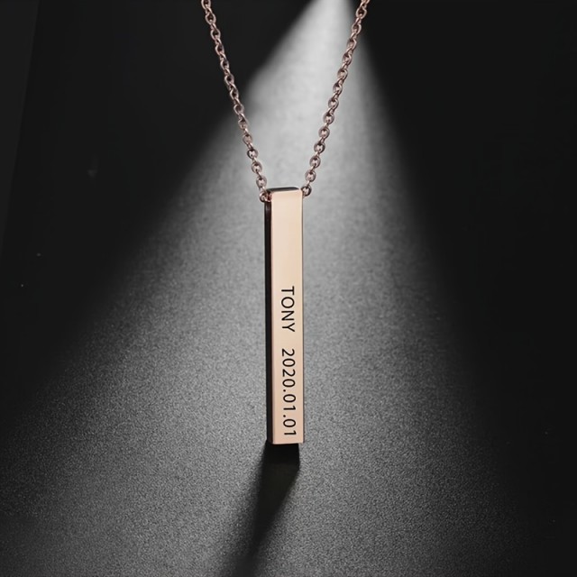  Personalizirana ogrlica iz 316L nerjavečega jekla – graviran obesek v obliki pravokotne palice