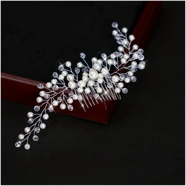 Čudovit poročni glavnik za lase s kristali in perlami