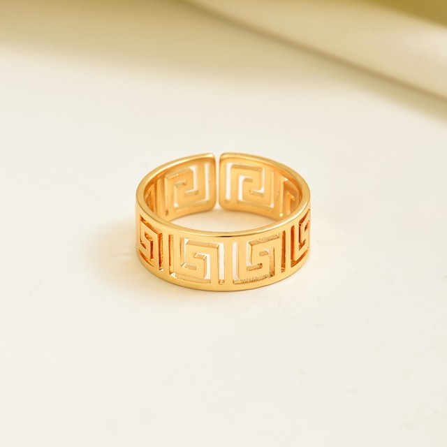 Nastavljiv odprti prstan za ženske, geometrijski izrezani dizajn