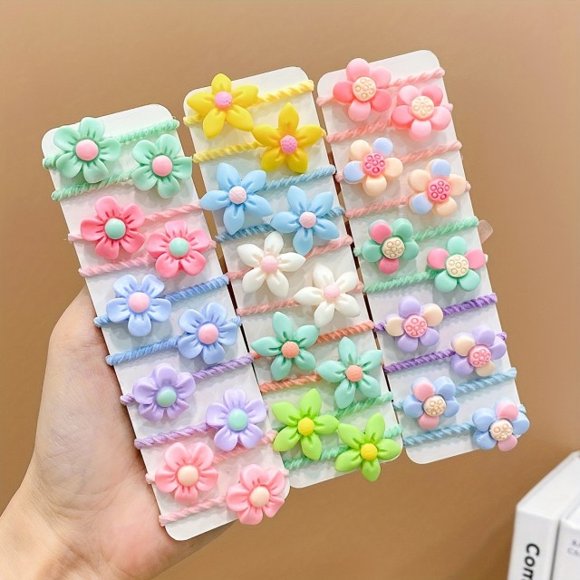 Komplet 30 dekliških gumic za lase z rožicami