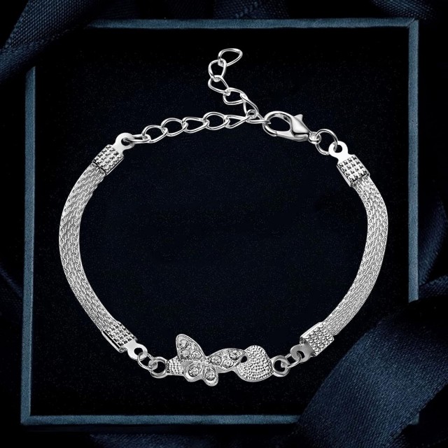 Zapestnica metuljček za nogo, v srebrni barvi 