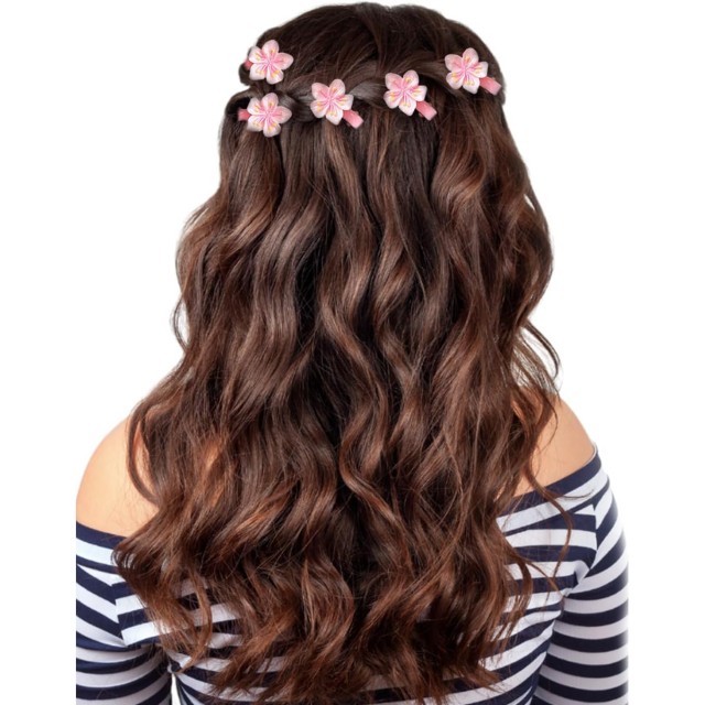 Komplet 5 sponkic za lase z roza rožami