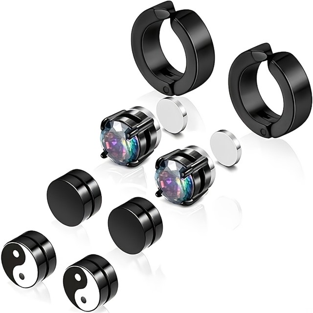 Set 4 moških magnetnih uhanov – brez prebadanja