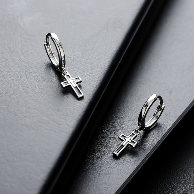 Moški viseči uhani nerjaveče jeklo križ