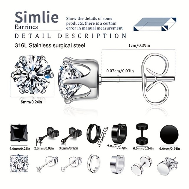 Okrogli moški uhani z luknjico 2 barvi