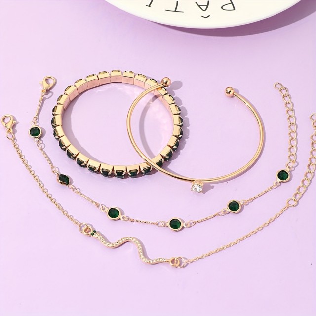 Komplet 4 elegantnih zapestnic temno zelene barve