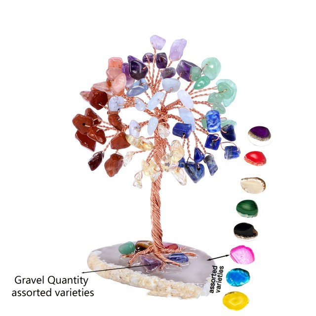 Ročno izdelano drevo življenja iz naravnih kristalov – večbarvno energijsko drevo