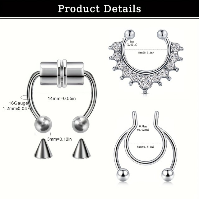 Komplet 3 fake piercingov za nos