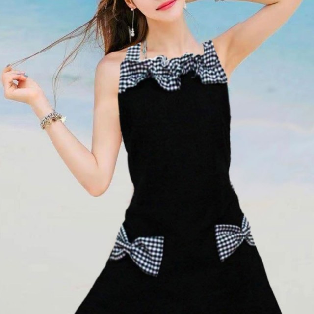 Vintage črno beli predpasnik s karirastim vzorcem