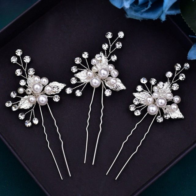 Komplet 3 poročnih lasnic s perlicami