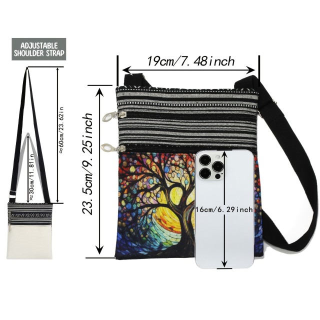 Majhna boho torbica s potiskom drevesa 