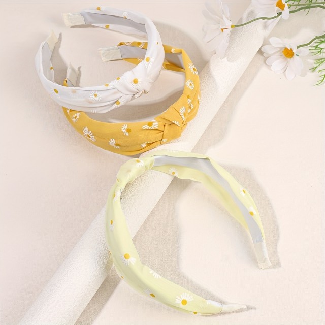 Komplet 3 boho obročov za lase z marjeticami