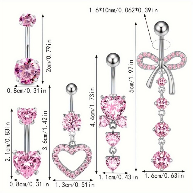 Daljši uhan za popek v roza barvi 