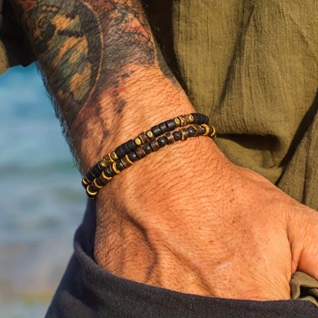 Komplet 2 elastičnih zapestnic za moške v boho slogu