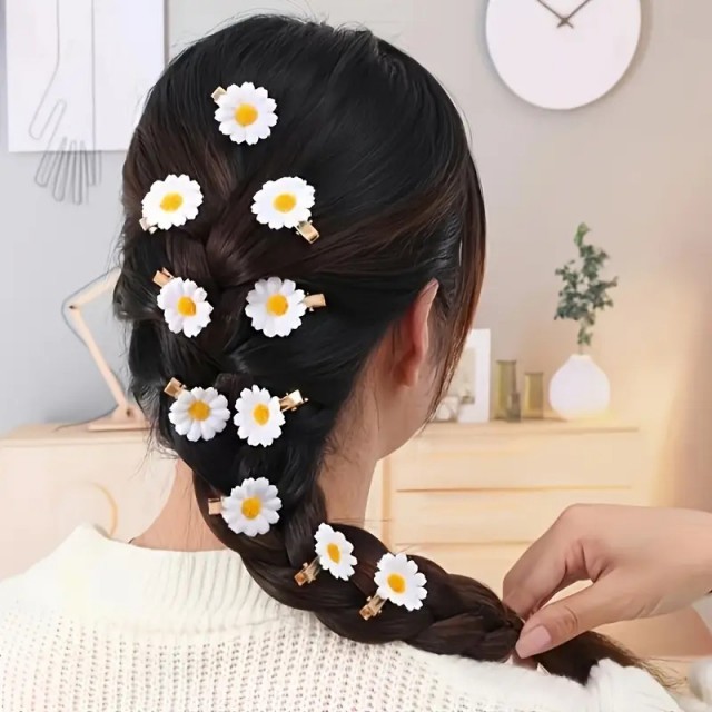 Komplet 10 prikupnih sponk za lase s cvetom marjetice