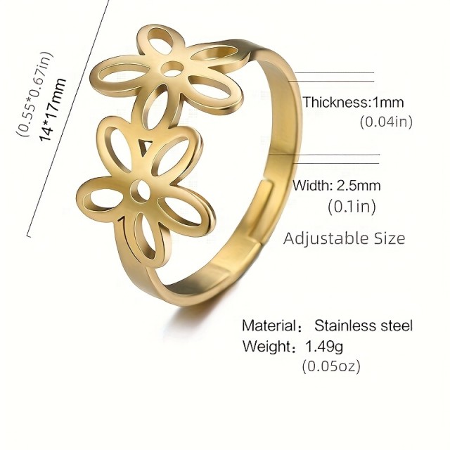 Nerjaveč nastavljiv prstan s cvetličnim dizajnom 