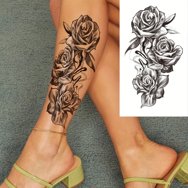 Črno-bela tetovaža z vrtnicami začasna