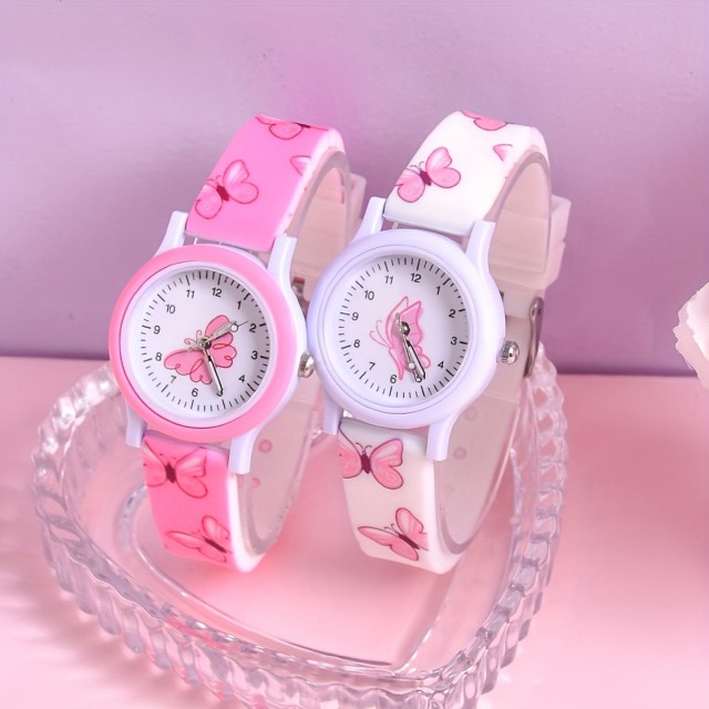 Otroška ura v 2 barvah z motivom metuljčkov