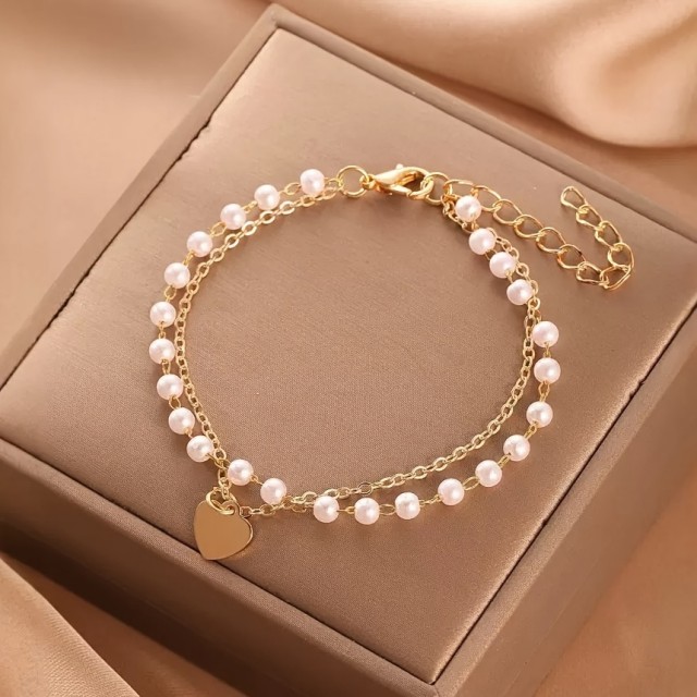 Personalizirana zapestnica s perlicami in obeskom srca 